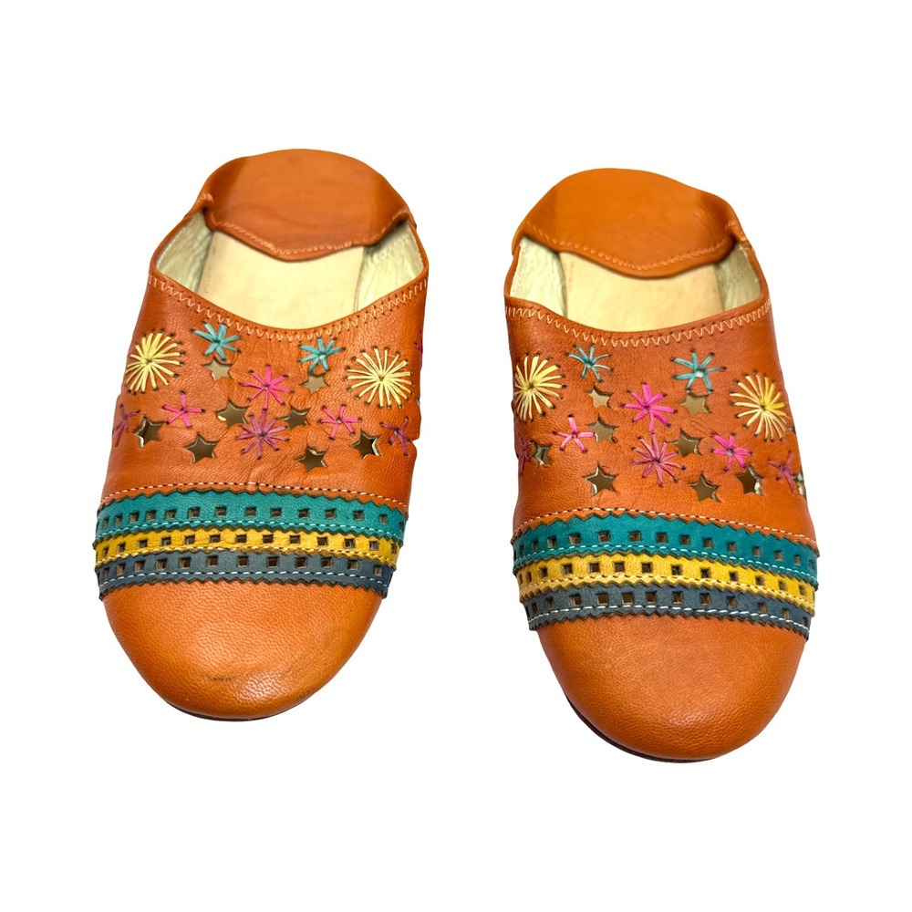 Handmade Moroccan‎ Leather Babouche Mules Embroidered Slip On Shoes Size 9
